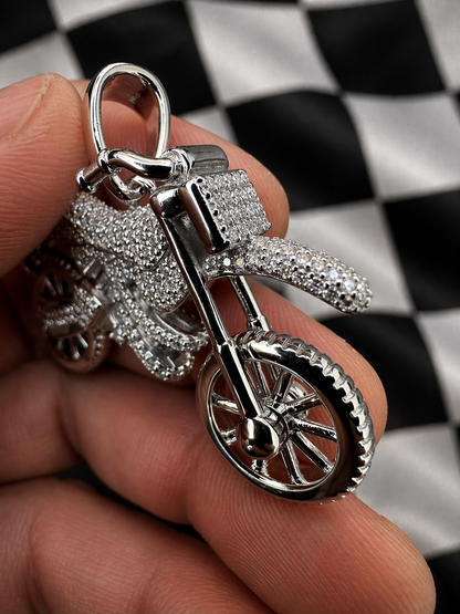 Moissanite Dirt Bike Motorcycle Pendant – Gold or Silver
