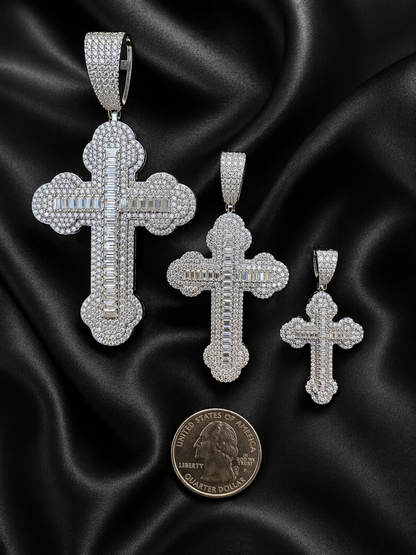 Baguette Moissanite 925 Sterling Silver Gothic Cross Pendant - 3 Sizes