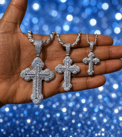 Baguette Moissanite 925 Sterling Silver Gothic Cross Pendant - 3 Sizes