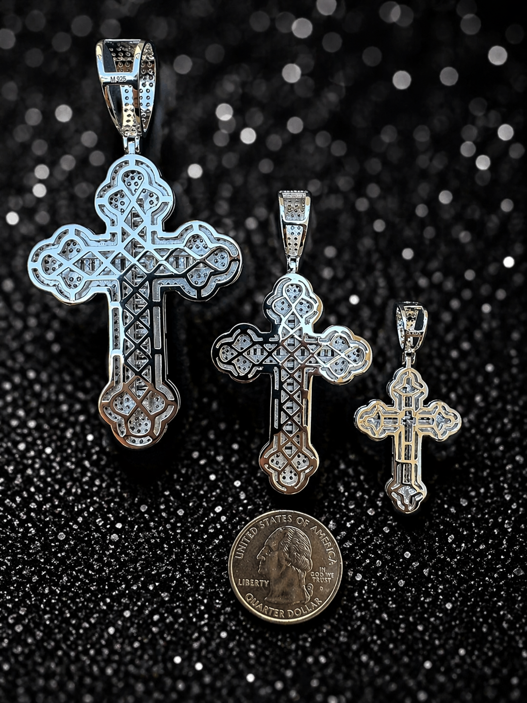Baguette Moissanite 925 Sterling Silver Gothic Cross Pendant - 3 Sizes