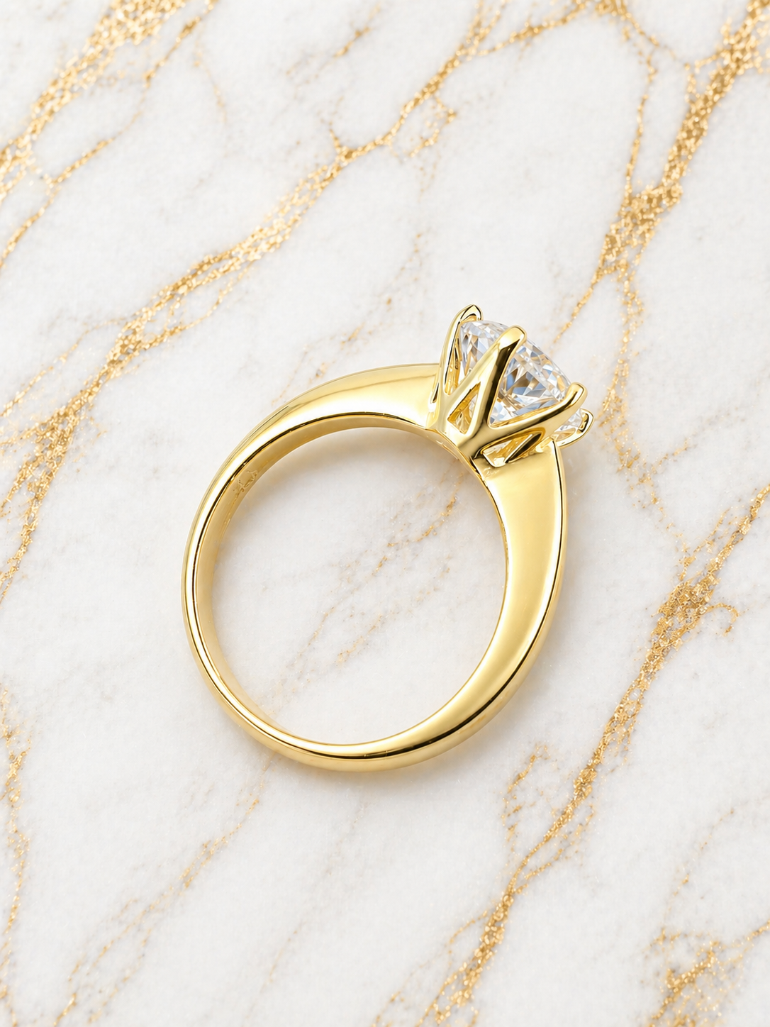 Moissanite Solitaire Engagement Ring 14k Gold Vermeil Over 925 Sterling Silver 0.5ct - 4ct
