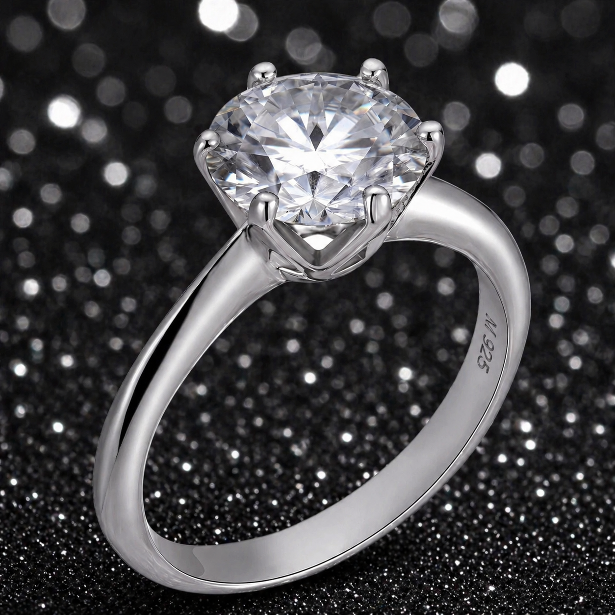 Moissanite Solitaire Engagement Ring 925 Sterling Silver~Rhodium Finish 0.5ct - 4ct.