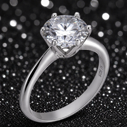 Moissanite Solitaire Engagement Ring 925 Sterling Silver~Rhodium Finish 0.5ct - 4ct.