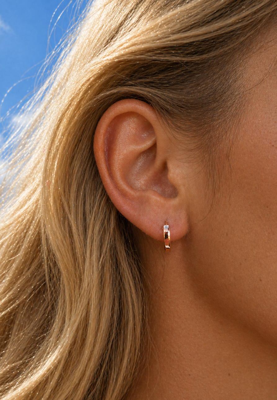Small 12.5mm Huggie Hoop Earrings Rose Gold Vermeil Over 925 Sterling Silver