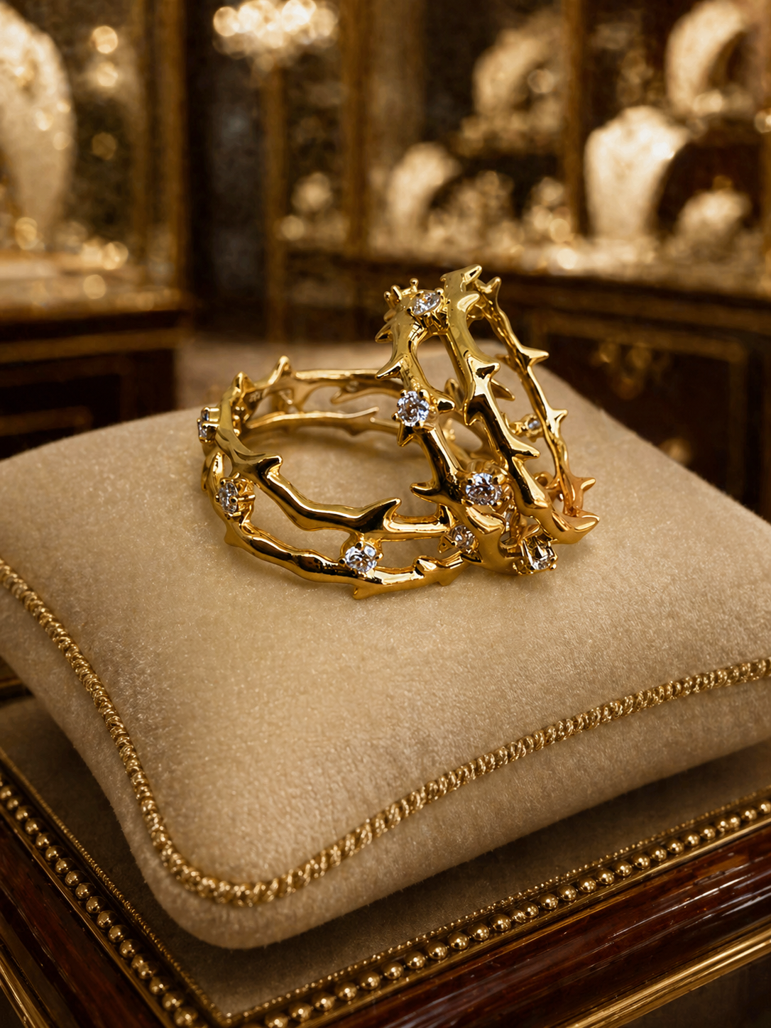 Moissanite Jesus Crown of Thorns Ring, 14k Gold Vermeil Over 925 Sterling Silver Band