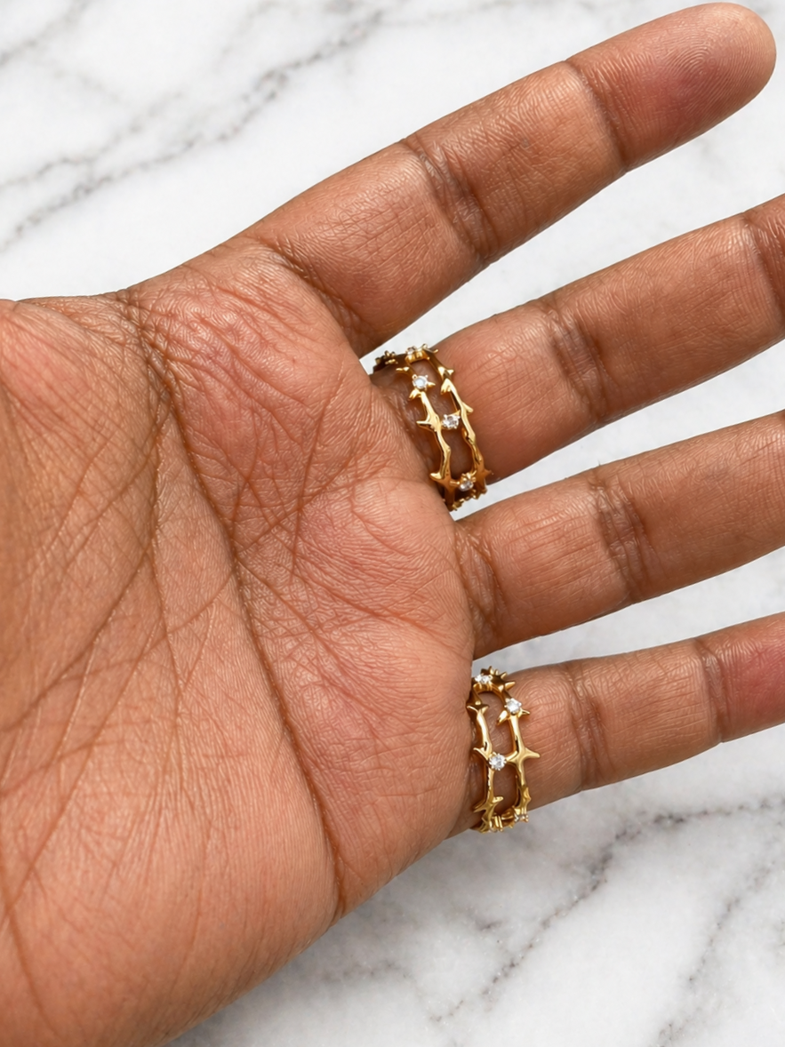 Moissanite Jesus Crown of Thorns Ring, 14k Gold Vermeil Over 925 Sterling Silver Band