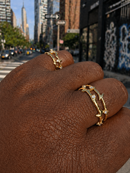Moissanite Jesus Crown of Thorns Ring, 14k Gold Vermeil Over 925 Sterling Silver Band