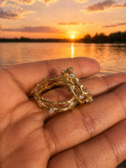 Moissanite Jesus Crown of Thorns Ring, 14k Gold Vermeil Over 925 Sterling Silver Band