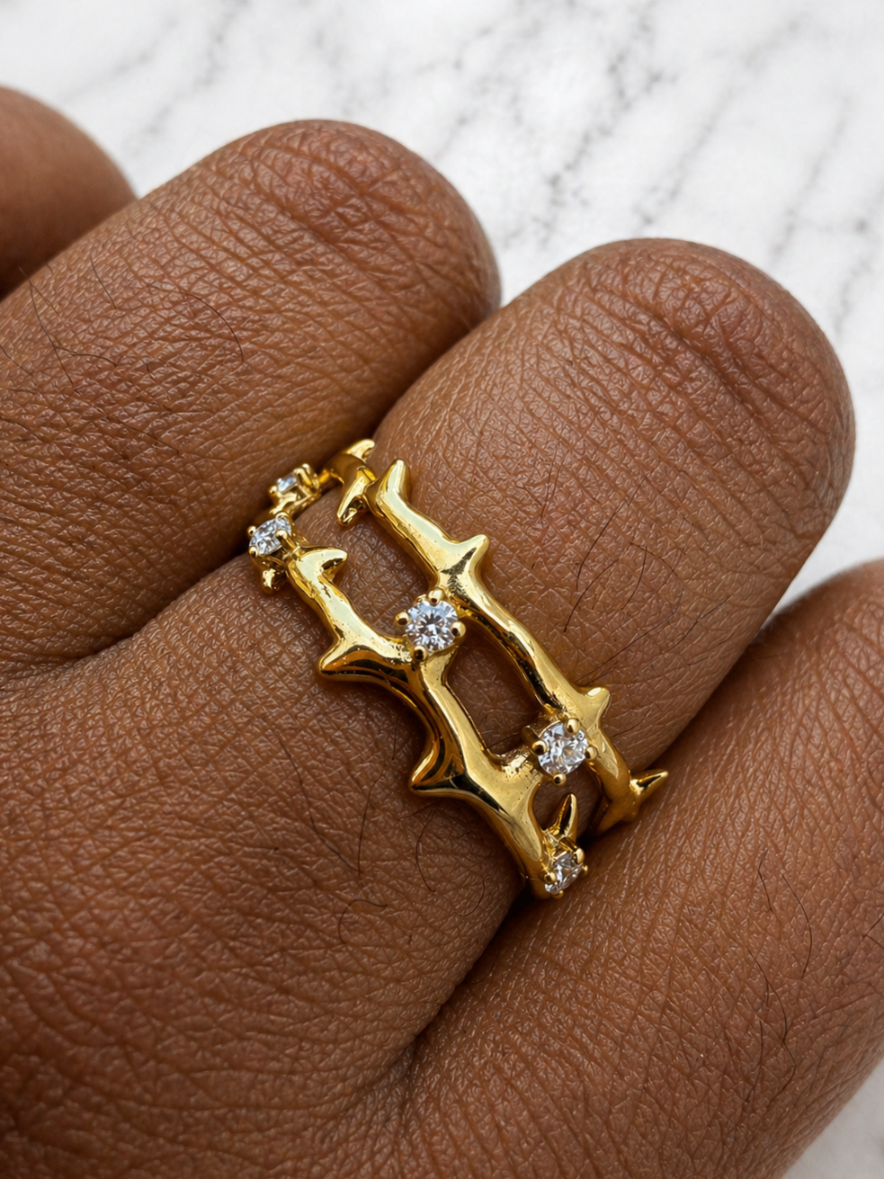 Moissanite Jesus Crown of Thorns Ring, 14k Gold Vermeil Over 925 Sterling Silver Band