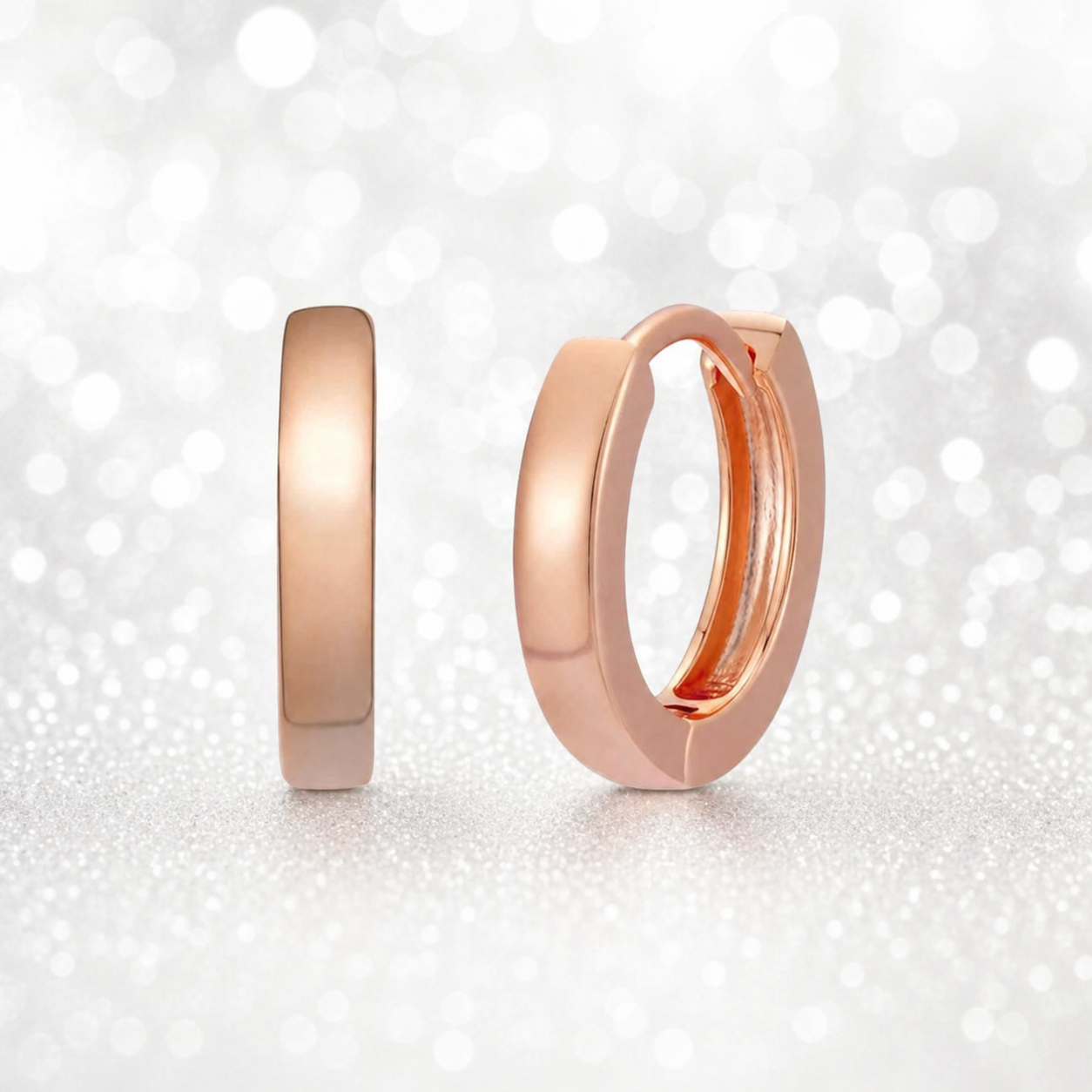 Small 12.5mm Huggie Hoop Earrings Rose Gold Vermeil Over 925 Sterling Silver