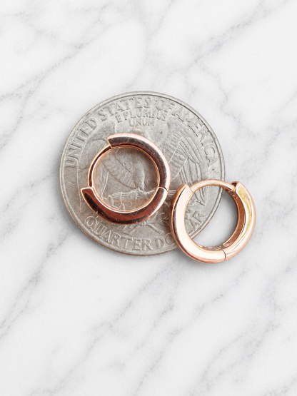 Small 12.5mm Huggie Hoop Earrings Rose Gold Vermeil Over 925 Sterling Silver
