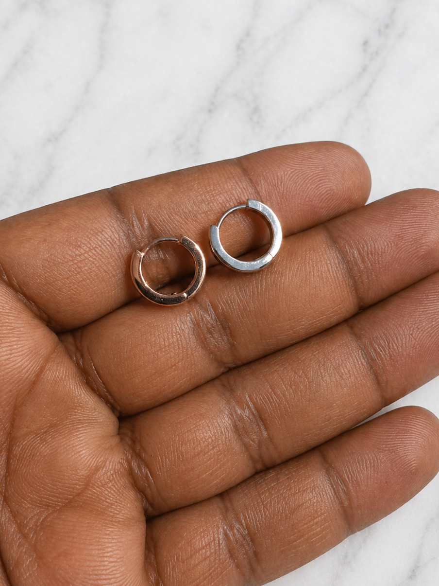 Small 12.5mm Huggie Hoop Earrings Rose Gold Vermeil Over 925 Sterling Silver