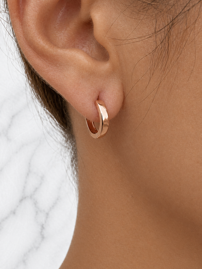 Small 12.5mm Huggie Hoop Earrings Rose Gold Vermeil Over 925 Sterling Silver