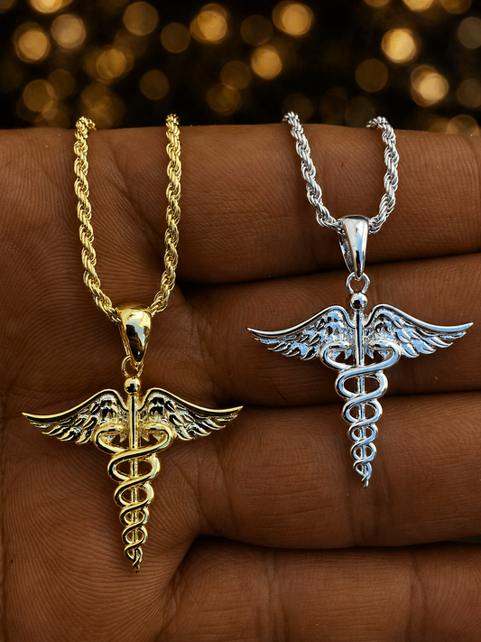 Caduceus Pendant, Gold or Silver, No Stones
