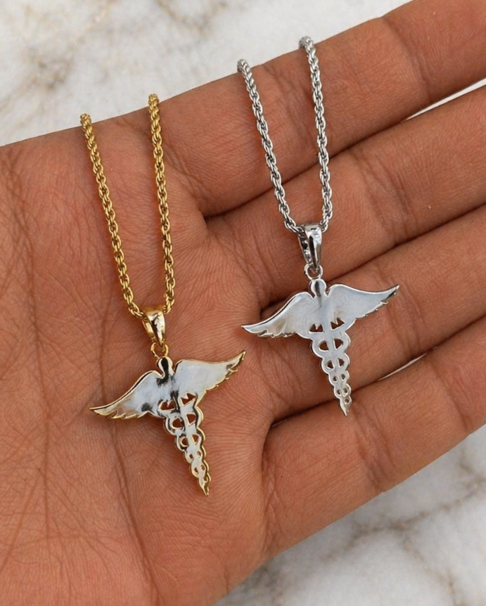 Caduceus Pendant, Gold or Silver, No Stones