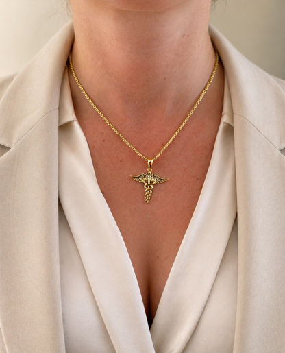 Caduceus Pendant, Gold or Silver, No Stones