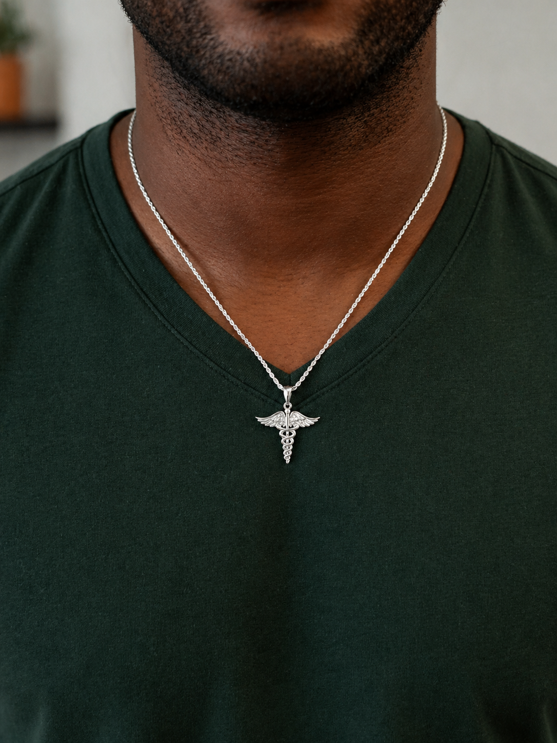 Caduceus Pendant, Gold or Silver, No Stones
