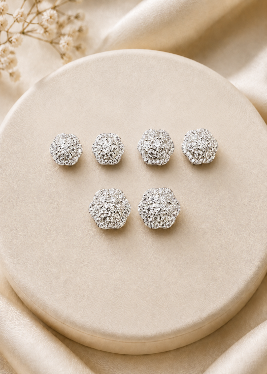 925 Sterling Silver Moissanite Floral Cluster Stud Earrings 7.5mm - 11mm