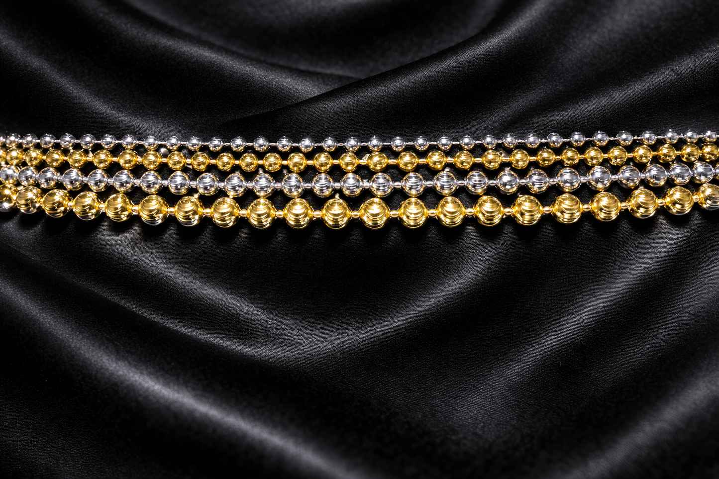 925 Sterling Silver Diamond Cut Moon Bead Chains for Men or Women Gold or Rhodium Finish