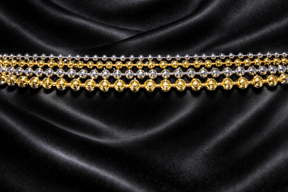 925 Sterling Silver Diamond Cut Moon Bead Chains for Men or Women Gold or Rhodium Finish