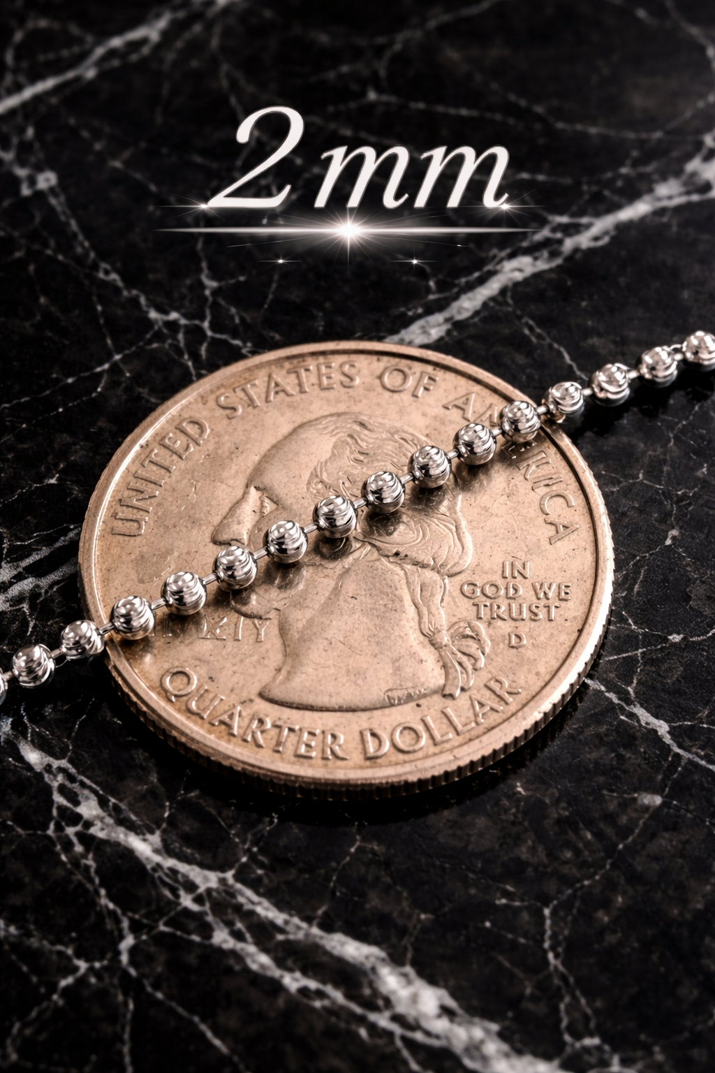 925 Sterling Silver Diamond Cut Moon Bead Chains for Men or Women Gold or Rhodium Finish