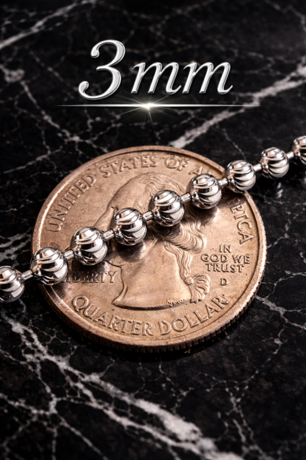 925 Sterling Silver Diamond Cut Moon Bead Chains for Men or Women Gold or Rhodium Finish