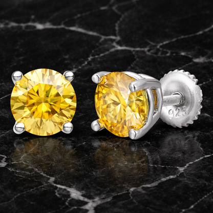 Canary Yellow Moissanite Stud Earrings for Men or Women 925 Sterling Silver
