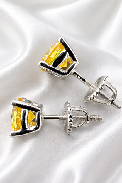 Canary Yellow Moissanite Stud Earrings for Men or Women 925 Sterling Silver