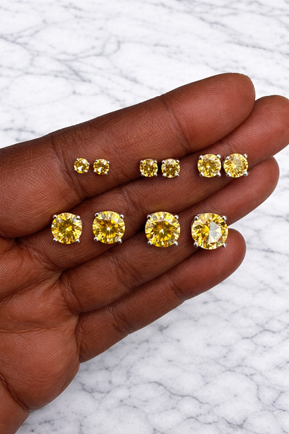 Canary Yellow Moissanite Stud Earrings for Men or Women 925 Sterling Silver
