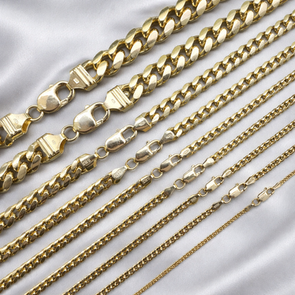 Miami Cuban Chains with Lobster Clasp 14k Gold Finish over Solid 925 Sterling Silver