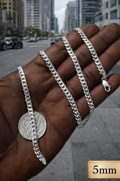 Miami Cuban Chains with Lobster Clasp Solid 925 Sterling Silver