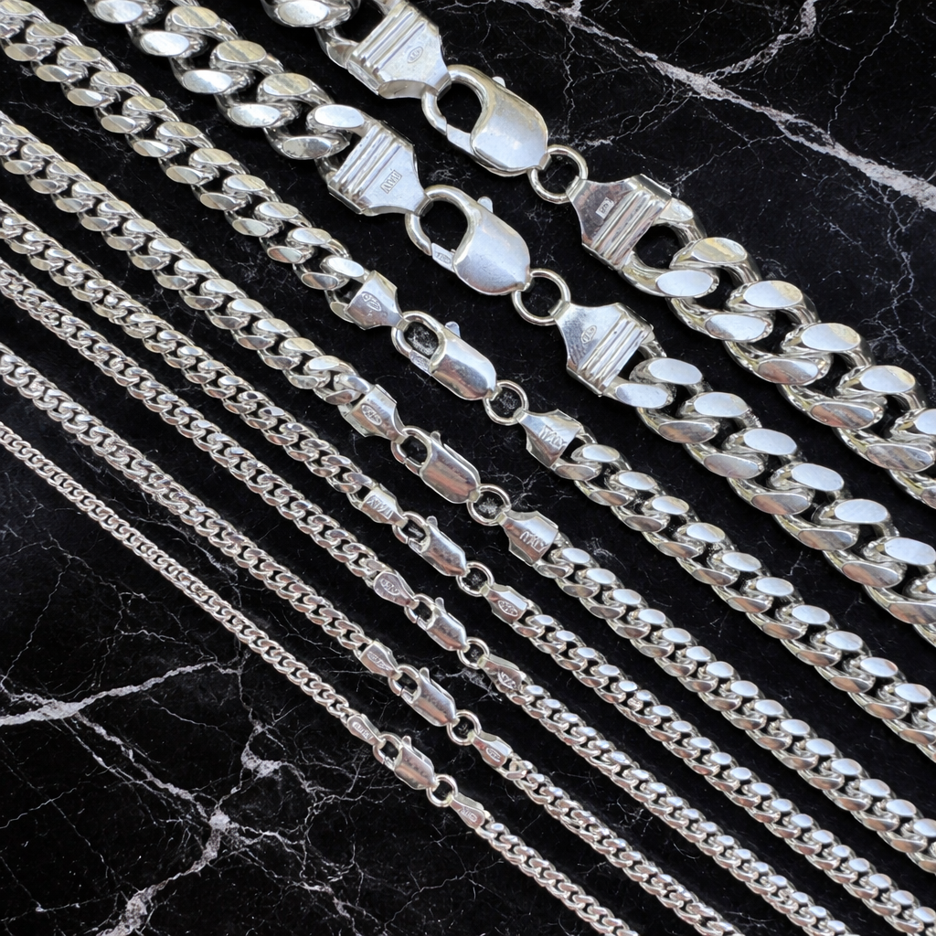 Miami Cuban Chains with Lobster Clasp Solid 925 Sterling Silver