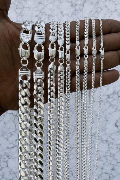 Miami Cuban Chains with Lobster Clasp Solid 925 Sterling Silver