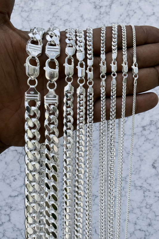 Miami Cuban Chains with Lobster Clasp Solid 925 Sterling Silver