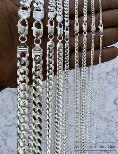 Miami Cuban Chains with Lobster Clasp Solid 925 Sterling Silver