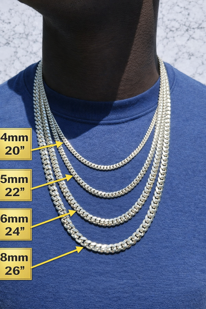 Miami Cuban Chains with Lobster Clasp Solid 925 Sterling Silver