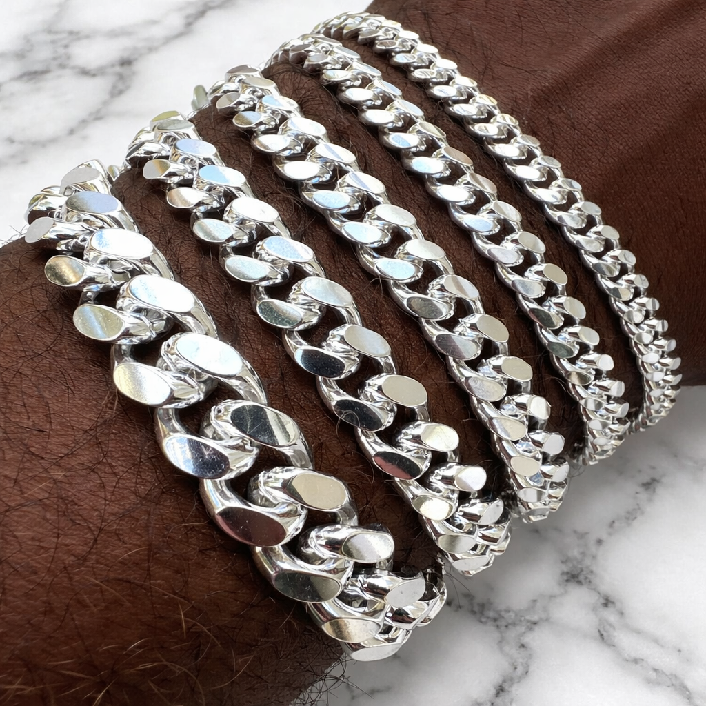 Miami Cuban Bracelet with Lobster Clasp Solid 925 Sterling Silver 4mm - 12mm