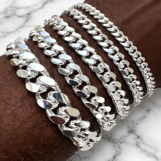 Miami Cuban Bracelet with Lobster Clasp Solid 925 Sterling Silver 4mm - 12mm