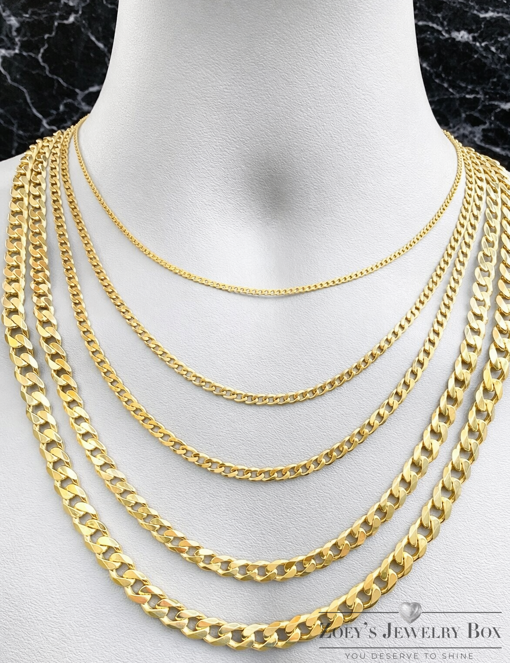 Curb Cuban Chains & Bracelets 14k Gold Finish over Solid 925 Sterling Silver 2mm - 16mm