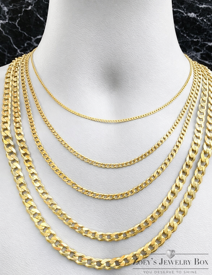 Curb Cuban Chains & Bracelets 14k Gold Finish over Solid 925 Sterling Silver 2mm - 16mm
