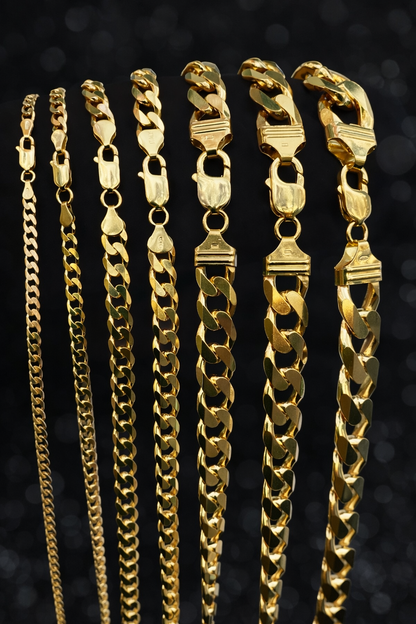Curb Cuban Chains & Bracelets 14k Gold Finish over Solid 925 Sterling Silver 2mm - 16mm