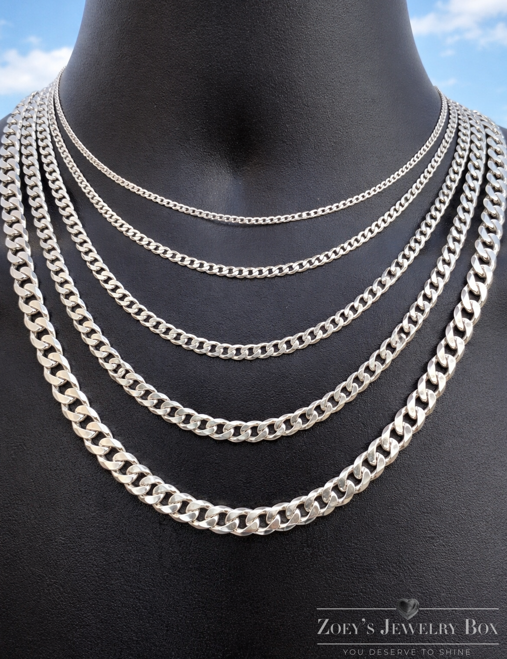 Curb Cuban Chains & Bracelets Solid 925 Sterling Silver 2mm - 16mm