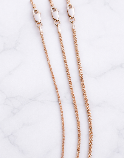 14k Rose Gold Over 925 Sterling Silver Margarita Sparkle Rope Chains 1mm, 2mm, 3mm