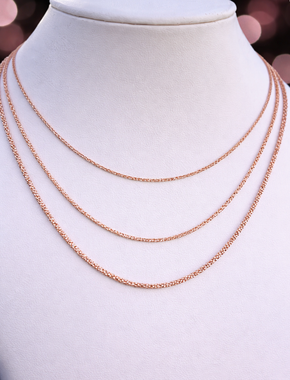 14k Rose Gold Over 925 Sterling Silver Margarita Sparkle Rope Chains 1mm, 2mm, 3mm