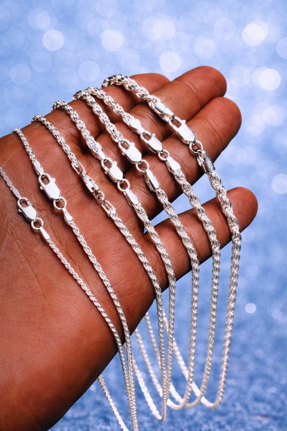 925 Sterling Silver Diamond Cut Rope Chains 1.5mm to 5mm