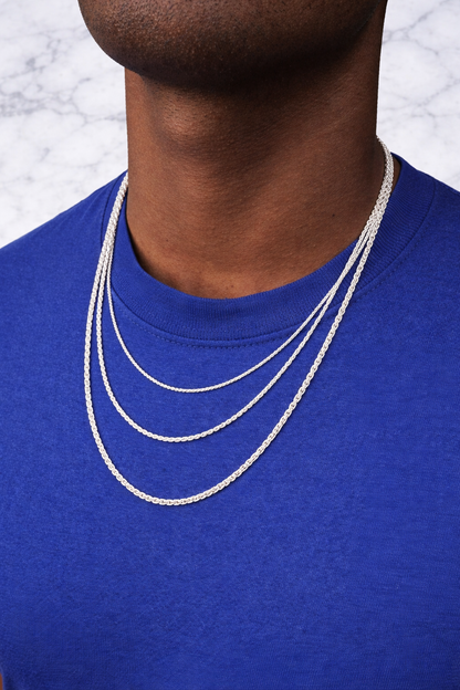 925 Sterling Silver Diamond Cut Rope Chains 1.5mm to 5mm