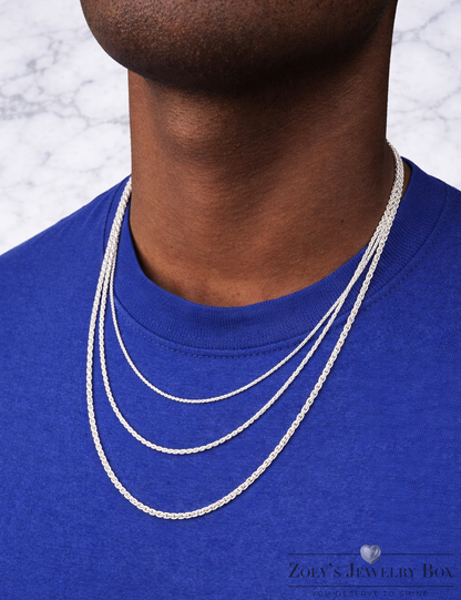 925 Sterling Silver Diamond Cut Rope Chains 1.5mm to 5mm