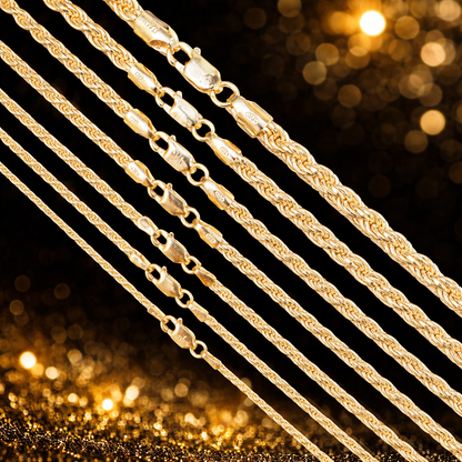 14k Gold Vermeil Over 925 Sterling Silver Diamond Cut Rope Chains 1.5mm to 5mm