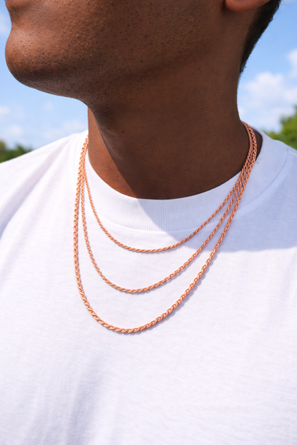 14k Rose Gold Vermeil Over 925 Sterling Silver Diamond Cut Rope Chains 1.5mm to 6mm