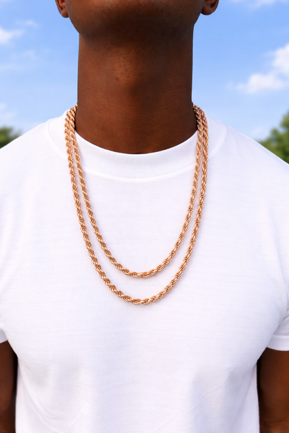 14k Rose Gold Vermeil Over 925 Sterling Silver Diamond Cut Rope Chains 1.5mm to 6mm